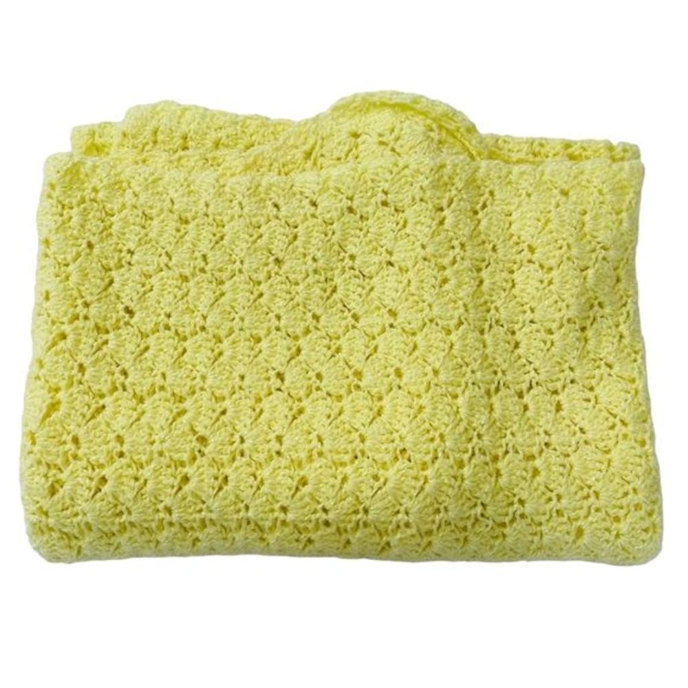 Crochet Knit Gender Neutral Baby Lap Blanket Handmade Soft Comfy Yellow 40"x36”